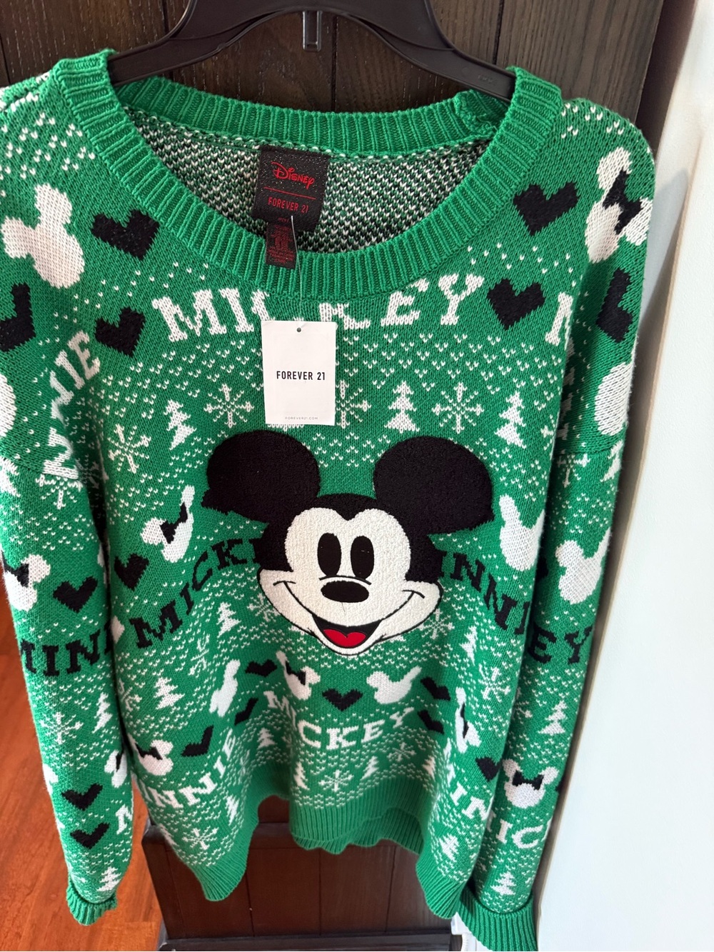 Forever 21 Green Mickey Mouse Holiday Crewneck Sweater